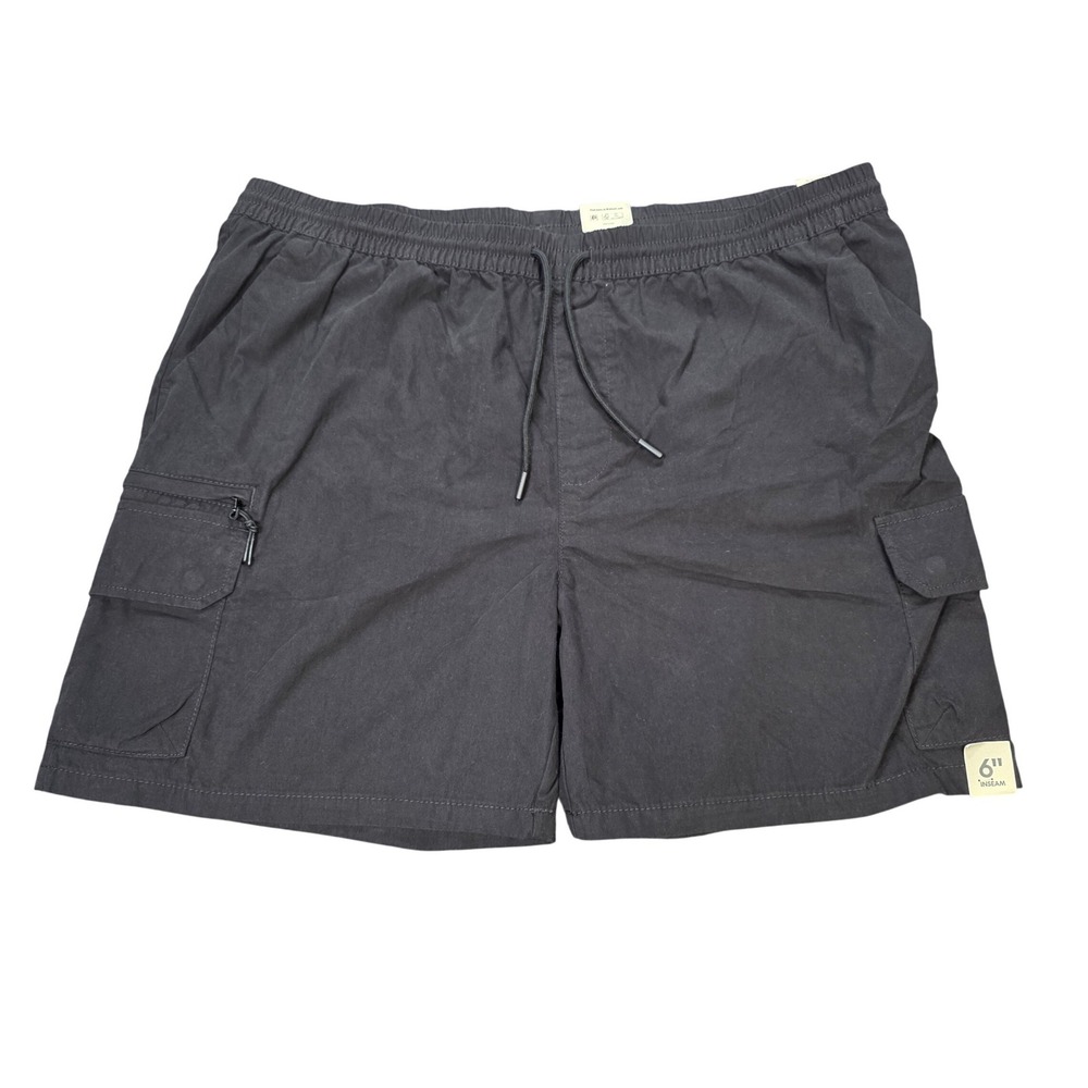 No Boundaries Cargo Shorts Men's Size XL 40-42 Black Elastic Waist 6" Inseam NWT